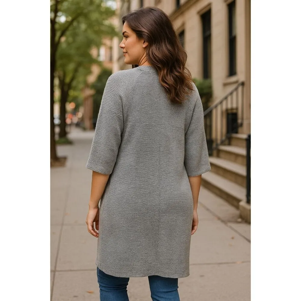 Apt. 9  Medium Gray Cardigan Open Front Lightweight Knit Drape Street Style BOHO - Image 4