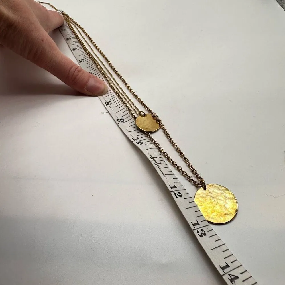 J Crew Gold Tone Layered Multi Strand Coin Pendant style‎ Necklace Dainty Gold - Image 3