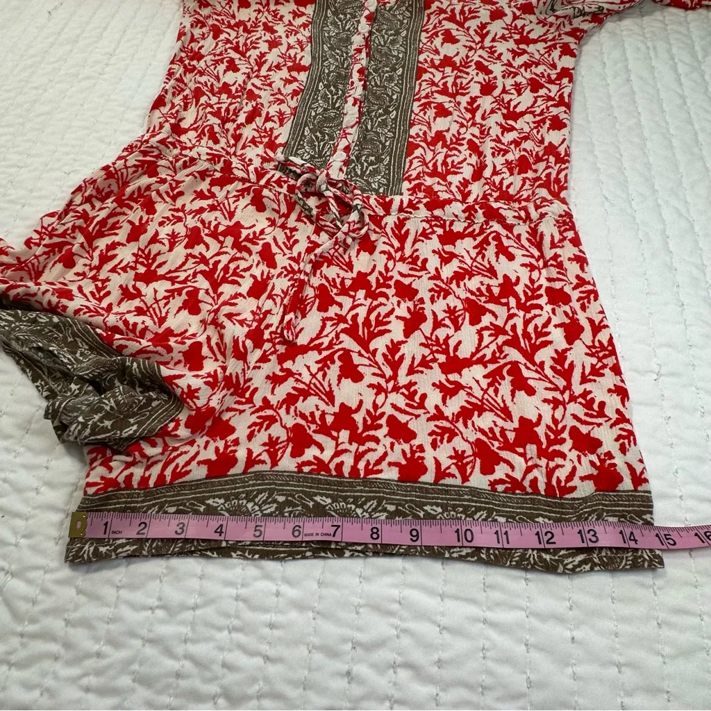 Free People Gardenia Combo Red White Floral Medallion Print Resortwear Romper - Image 8