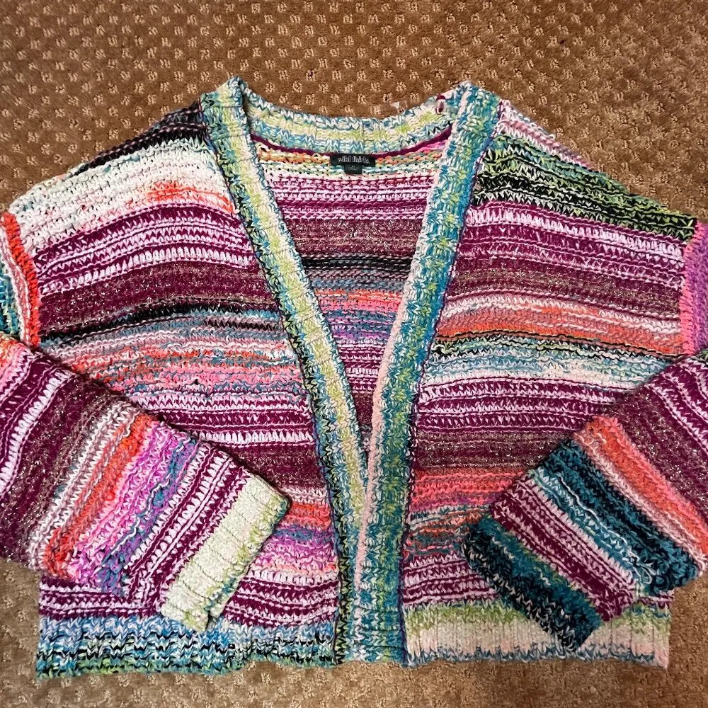 Women's Open Front Cropped Cardigan Wild Fable Multicolor SZ XL Colorful Artsy - Image 3