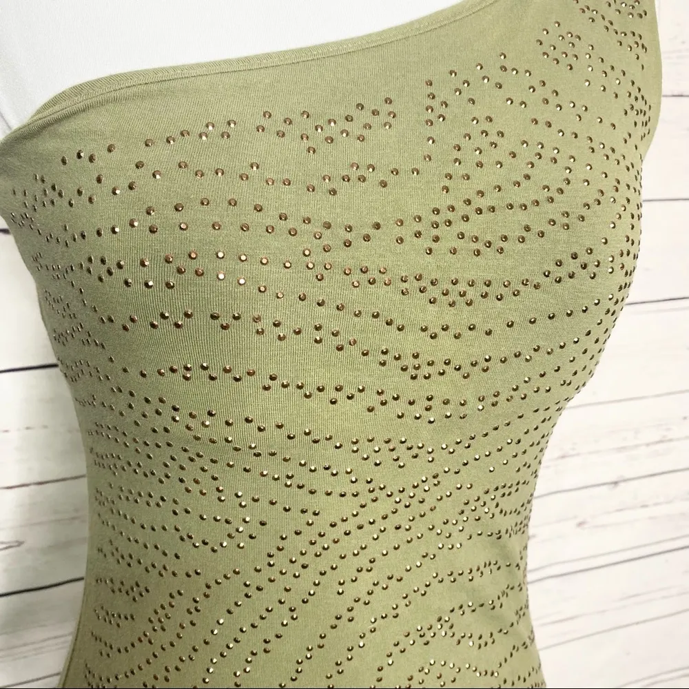 Express Olive Green Studded One Shoulder Top Size Small - Image 4