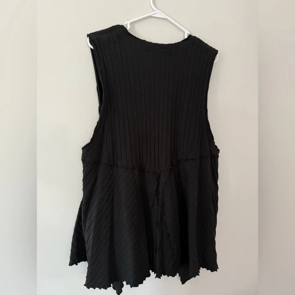 VTG FOCUS Button Down Tank Top Retro Funky Ribbed Cardigan Tank Black Size L XL - Image 6