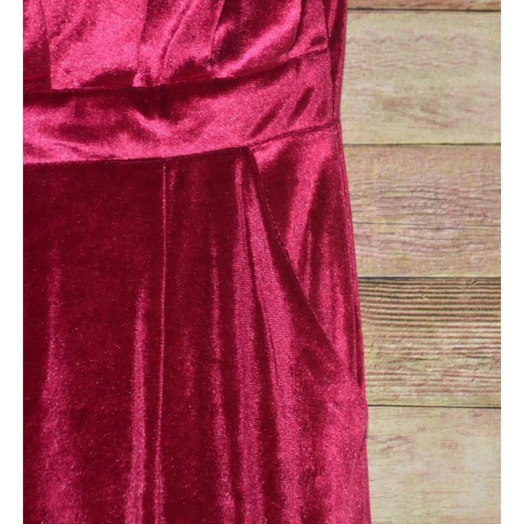NWT Entro Womens M Fuchsia Velvet Wide Leg Jumpsuit Pleated Bust Sexy Night Out - Image 3