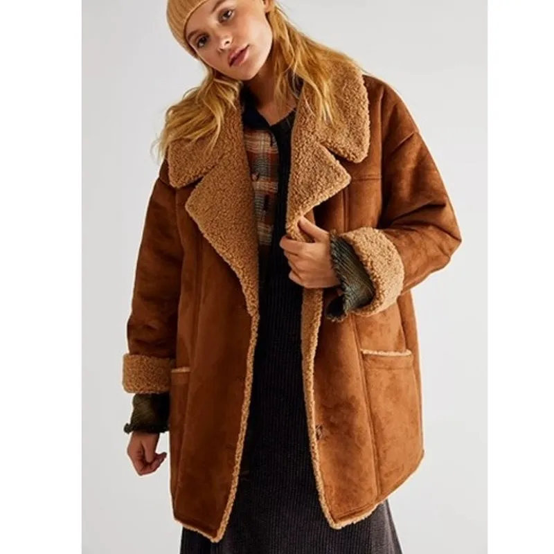 Free People NWT Diogo Toasted Almond Brown Sherpa Faux Suede Relaxed Fit Coat - Image 9