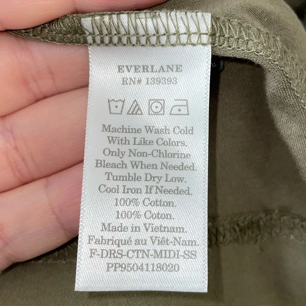 Everlane Cotton Midi Dress Sleeveless Olive Green Size XS - Image 3