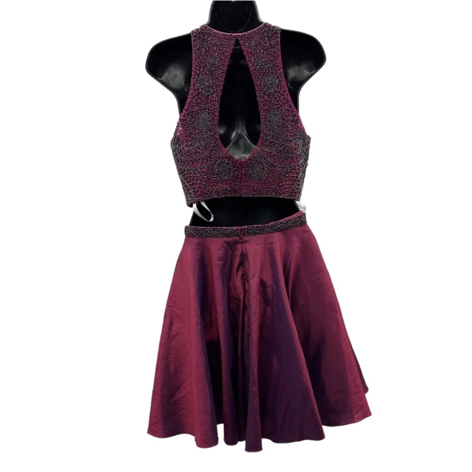 Sherri Hill Burgundy Maroon Beaded Two Piece Homecoming Mini Dress Size 6‎ - Image 6