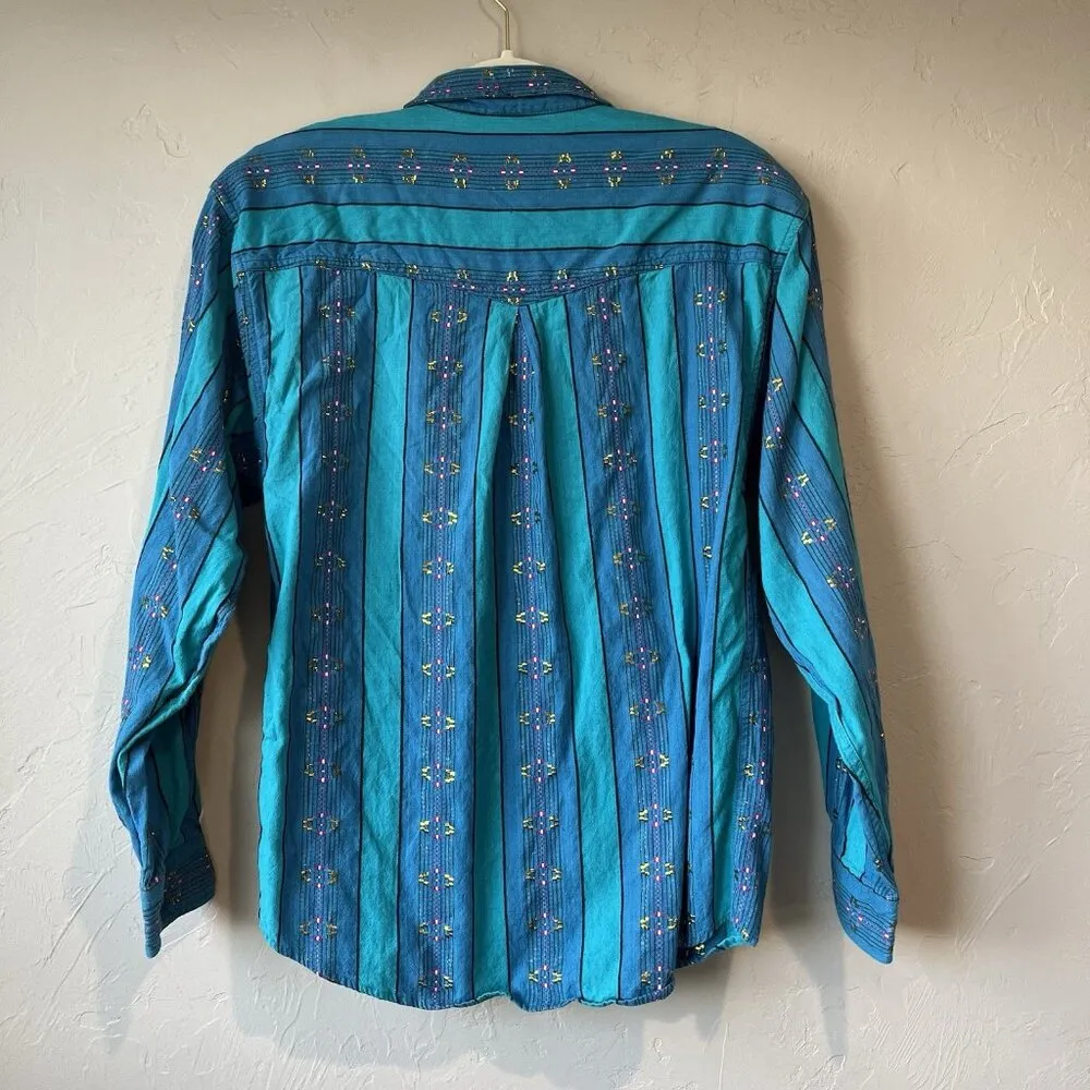 Vintage Wrangler Women’s Shirt Button Aztec Blue cowgirl Cowboy Western Rodeo M - Image 7
