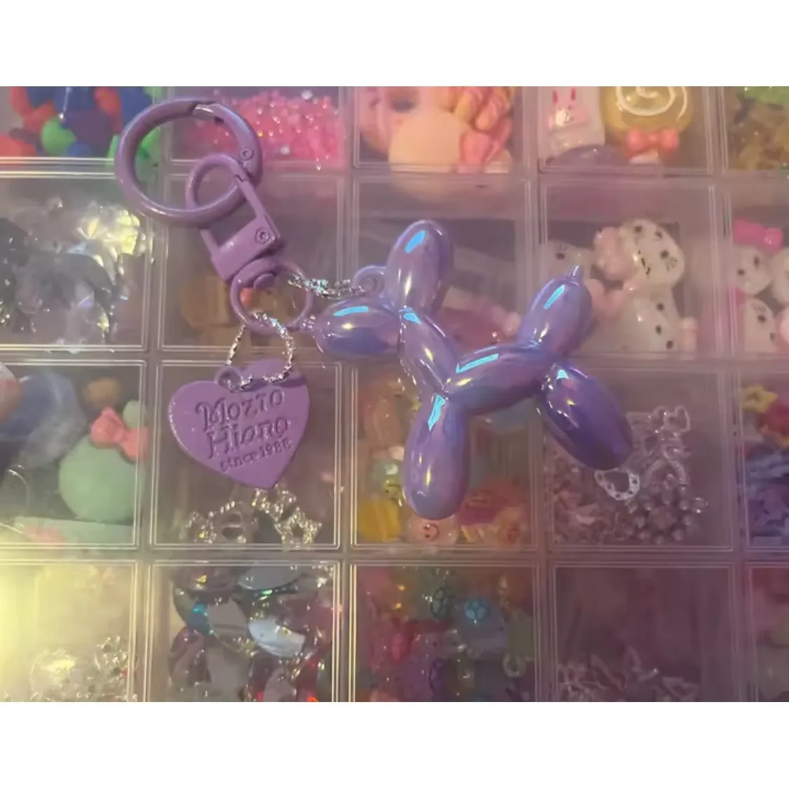 NEW Pink Balloon Dog Keychain Heart Charm Keyring‎ Cute Y2K - Image 7