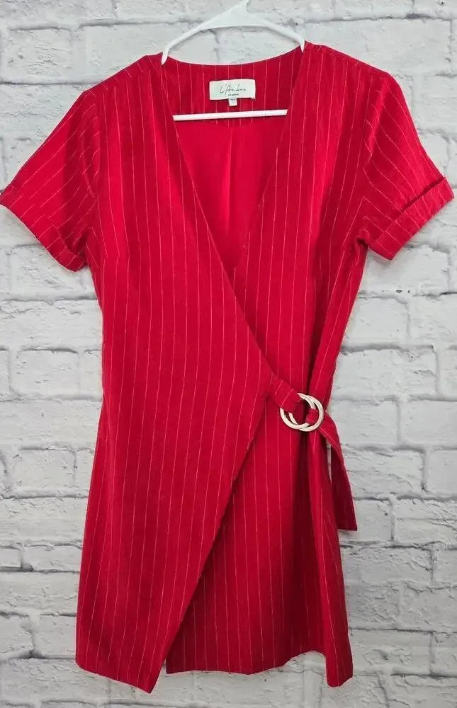 Revolve Academie The Turk Mini Wrap Dress in Red Stripe Size Small. - Image 2