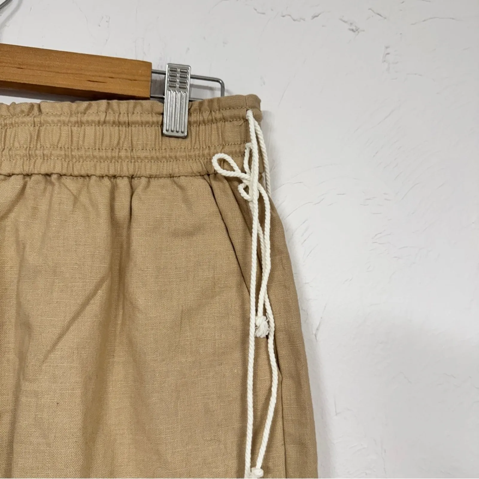 J Crew Tan Linen Shorts Womens M Beachy Casual Lagenlook Tie Waist NWT Basic - Image 6