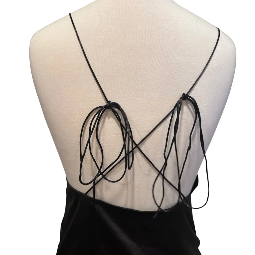 Satin Drawstring Long Black Maxi Dress Size Large - Image 6