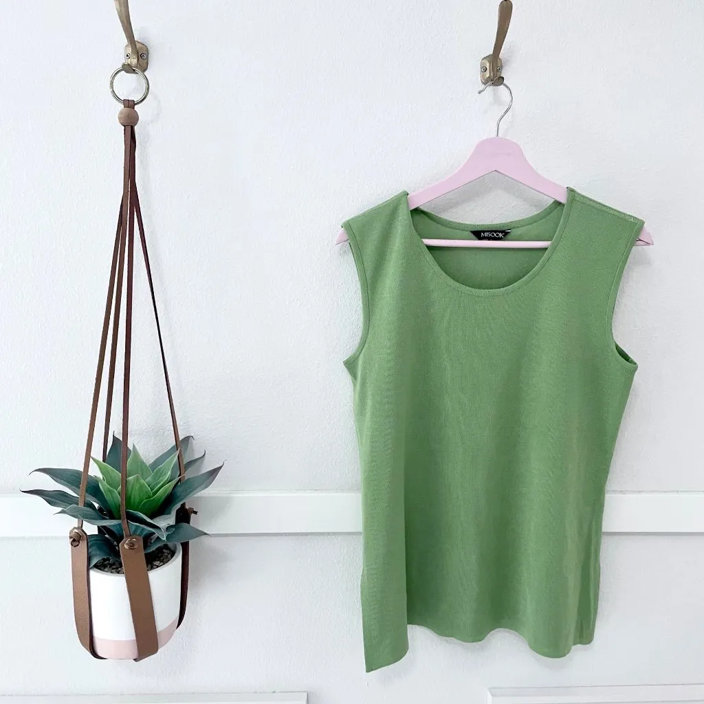 Misook Scoop Neck Green Knit Tank Size S Classic Essential - Image 2