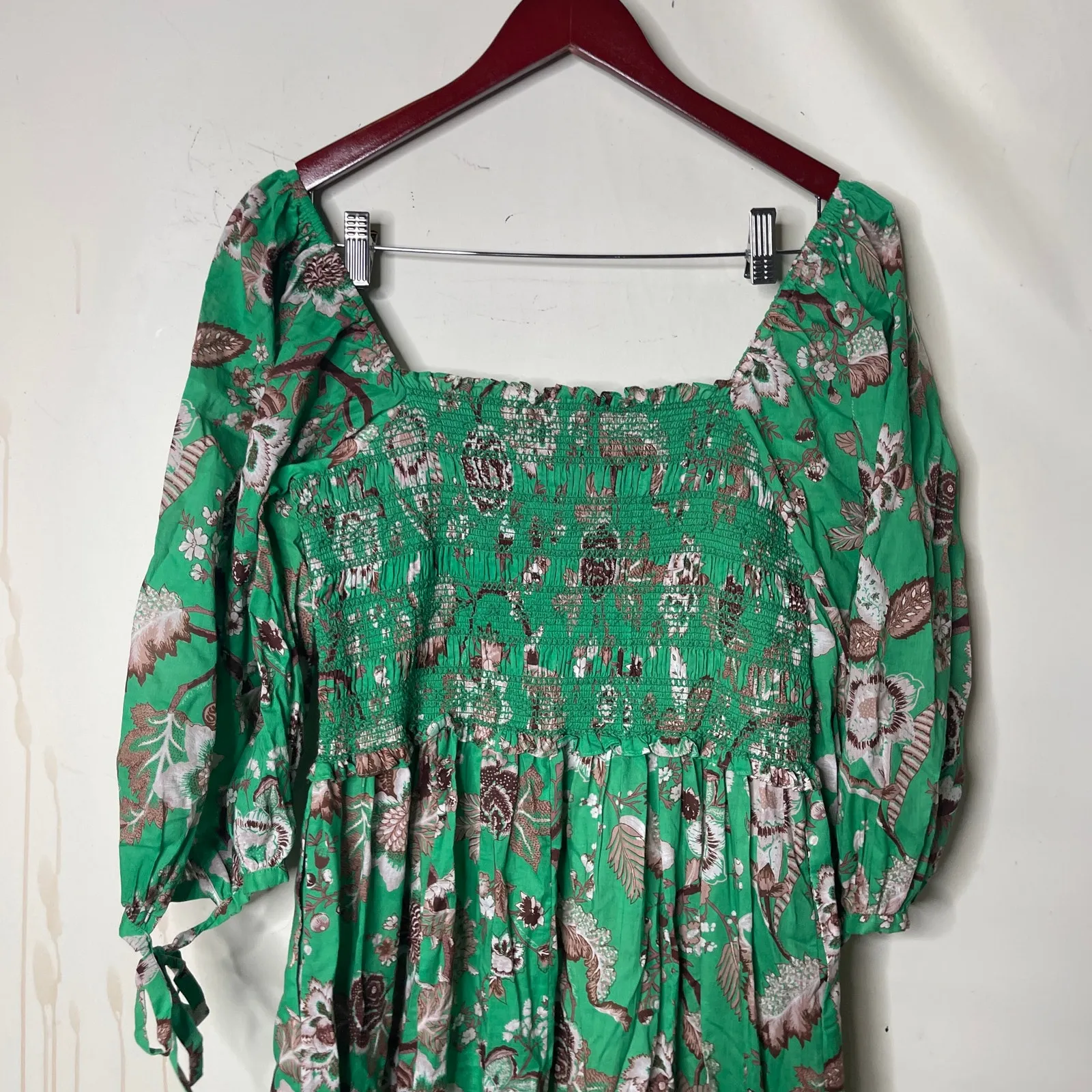 Cara Cara Green Jazzy Smocked Cotton Voile Midi Dress sz L Size L - Image 7