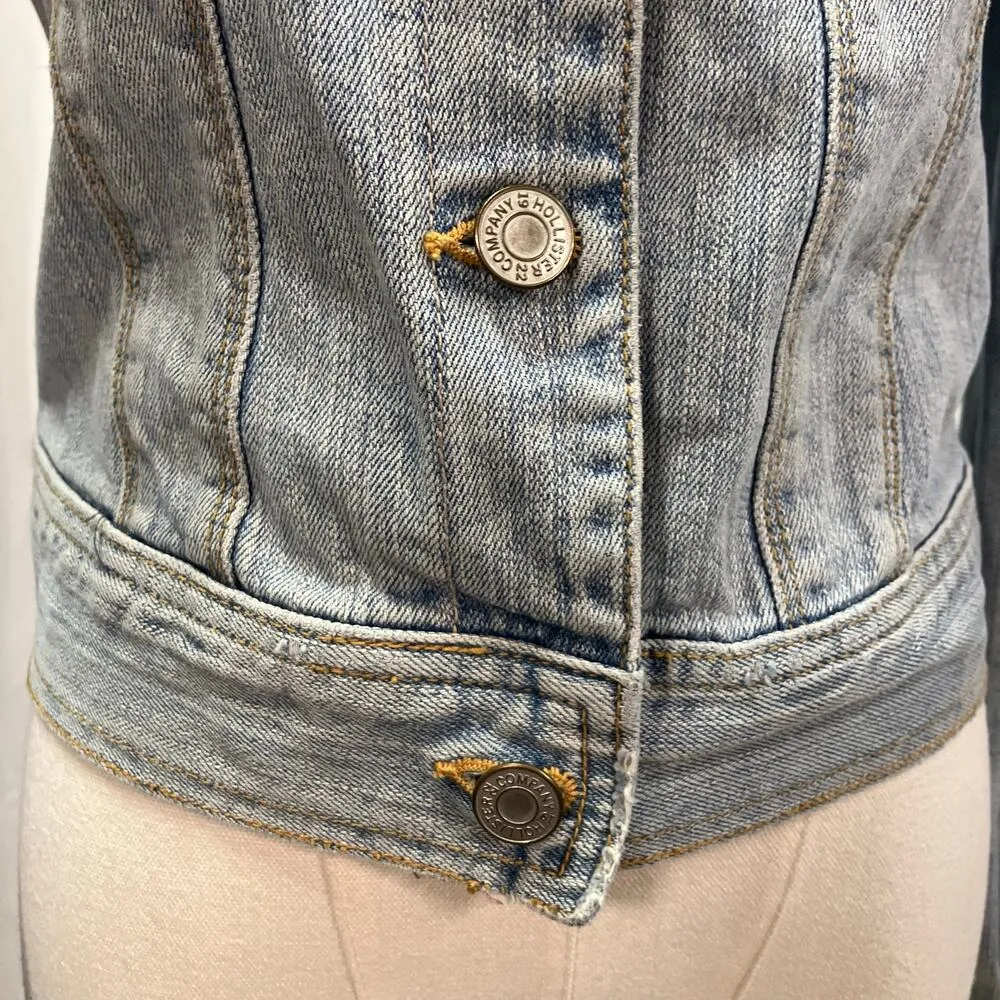 Vintage Y2K Hollister Company Denim Trucker Jacket Light wash Stretch Juniors Sm - Image 8
