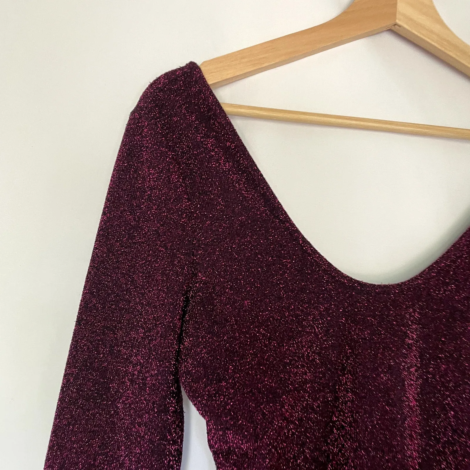 Zara Knit purple sparkly bodysuit long sleeves women's size M lightweight date - Image 2