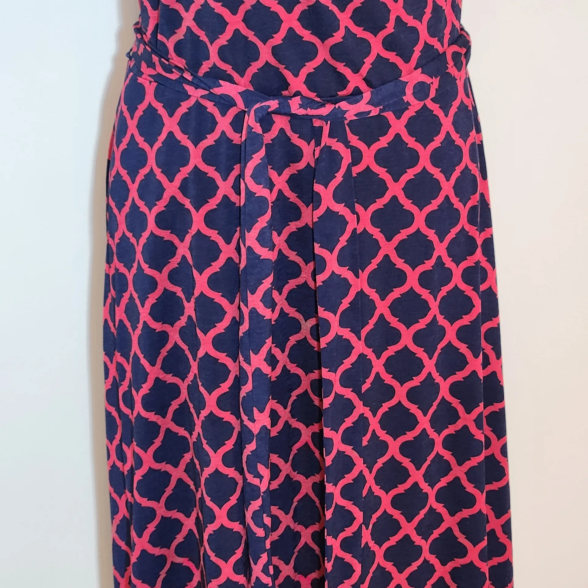 41 Hawthorn Navy and Pink Print Sleeveless Wrap Look Dress Size Large Blue - Image 4
