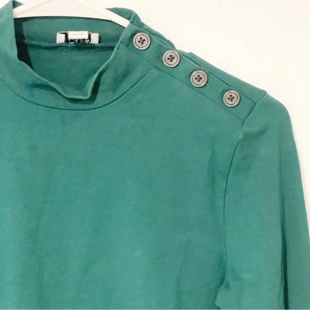 J. Crew Factory Size Small Long Sleeve Button Shoulder Mock Neck Turtleneck Green - Image 2