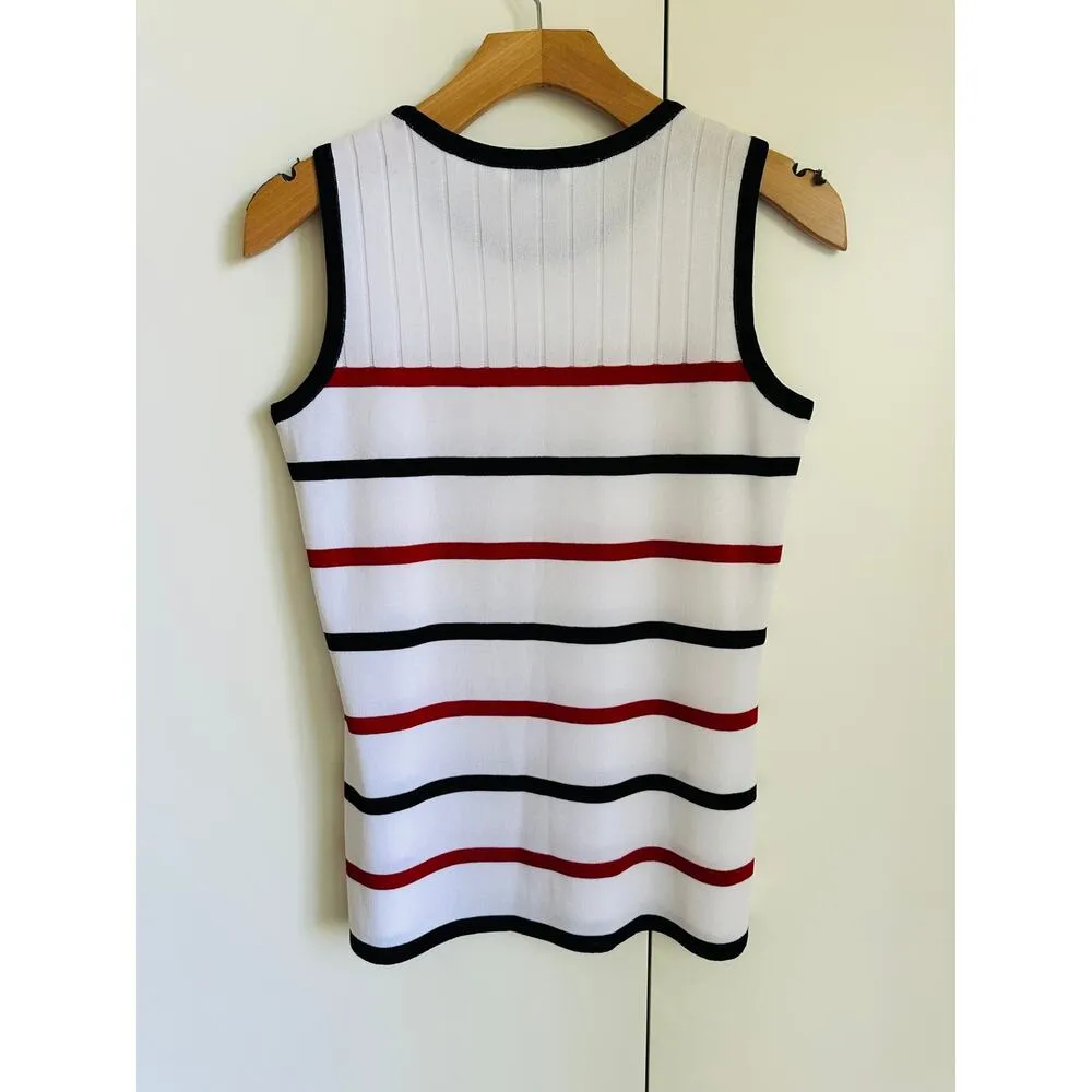 Misook Womens Knit Sleeveless Top White Blk Red Size XS Casual Business NWOT - Image 3