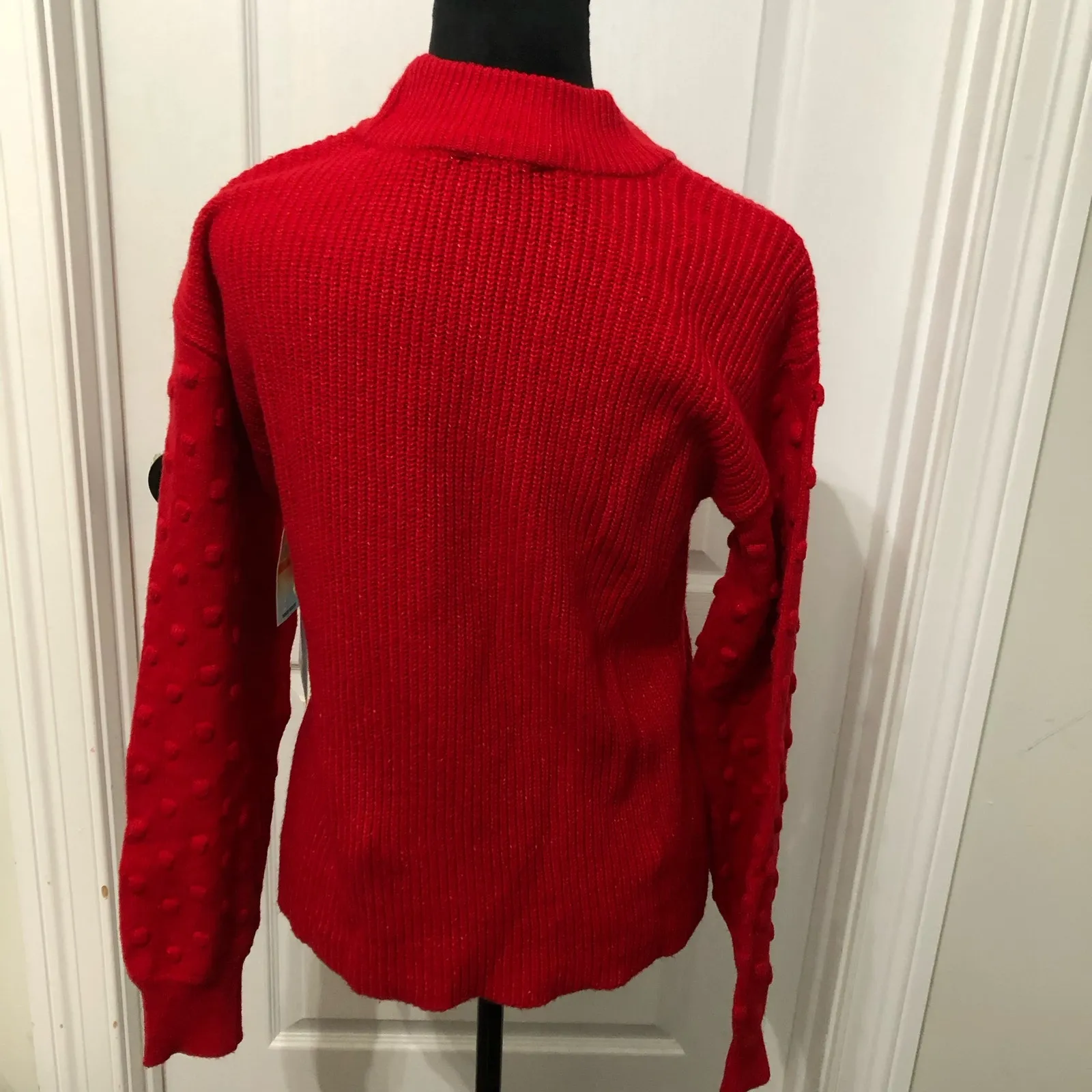 Cece Womens Sweater Size Small Red Bobble Detail Ribbed Crew Neck Pullover NWT - Image 7