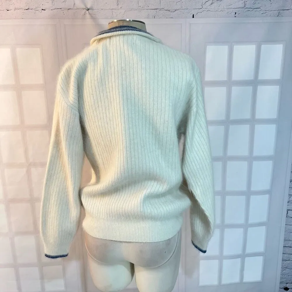 Monte Carlo Cole Ton Kids Ribbed Knit Angora Full Zip Cardigan Sweater Size 38 White - Image 5