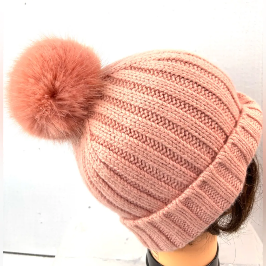 J. Crew Woman’s Ribbed Knit Pom-Pom Ski Hat in Peach - Image 2