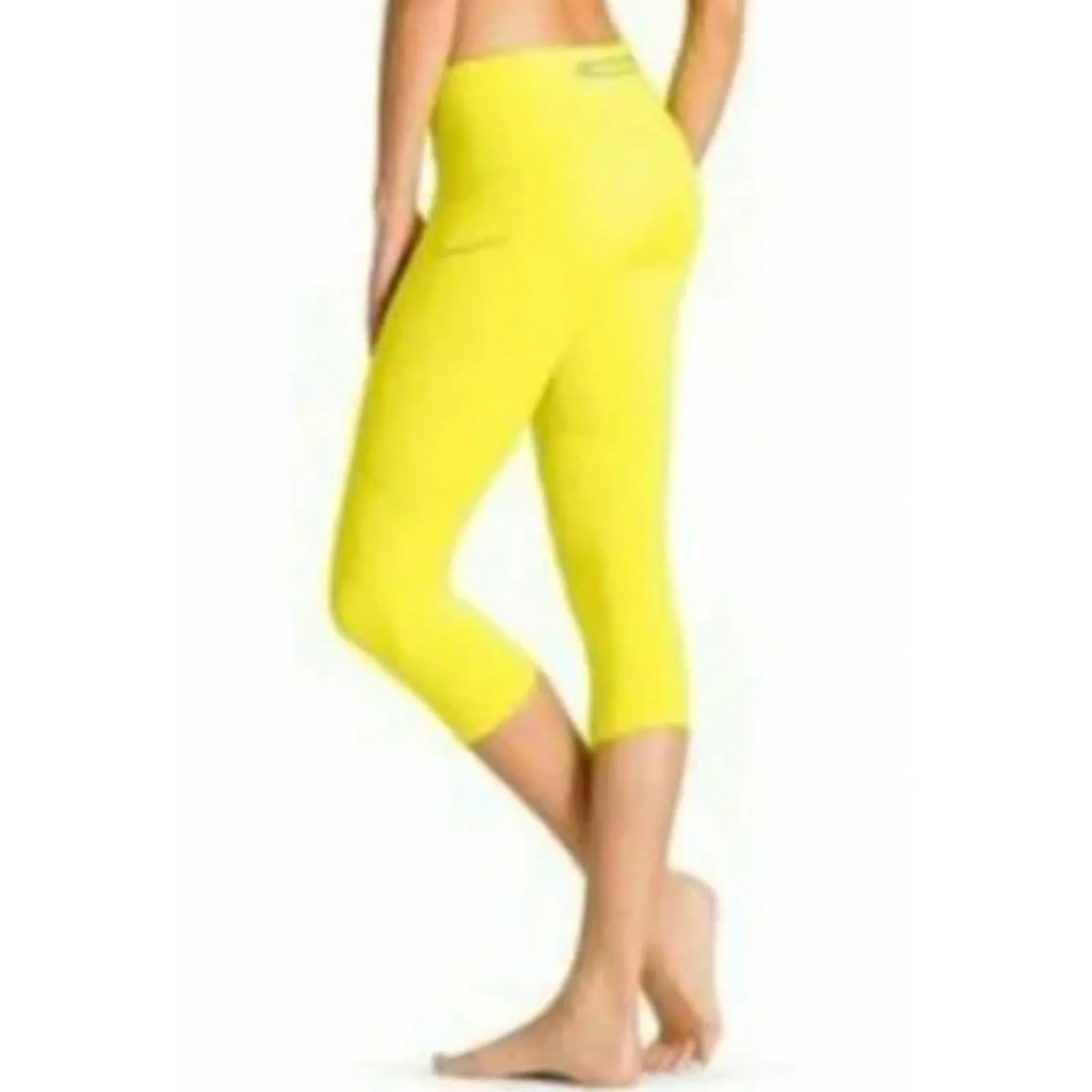 Athleta Stride Capri Leggings Aloha Yellow Back Zipper Pocket Activewear Sz M - Image 4