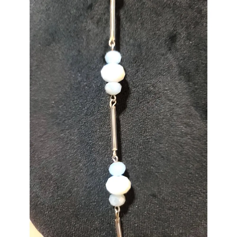 Women's Long Beaded Necklace White Faceted Beads Lobster Clasp Fashion Jewelry Silver - Image 4