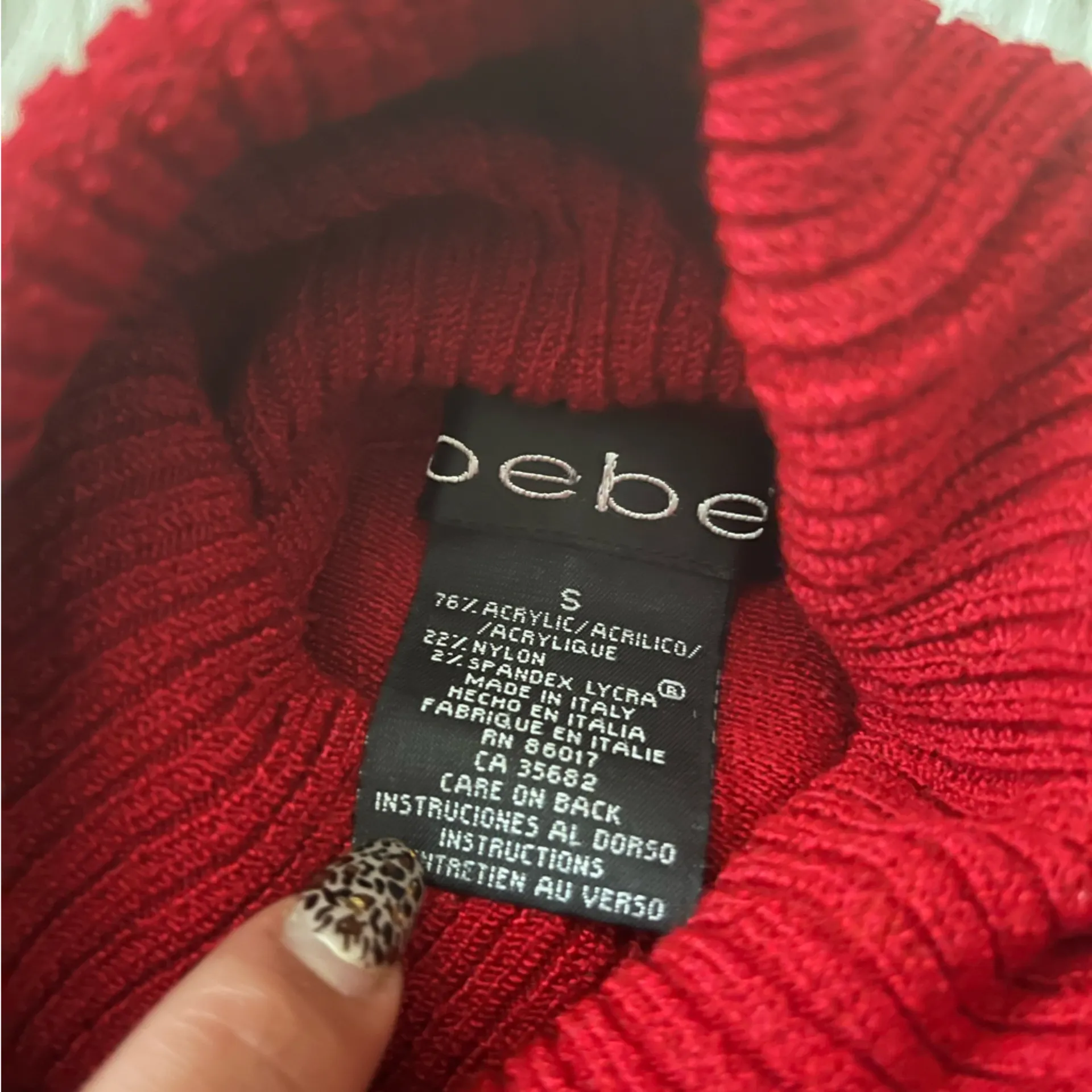 Vintage Bebe Red Logo Turtleneck Sweater Made in Italy Y2K Stretch Knit Small - Image 4
