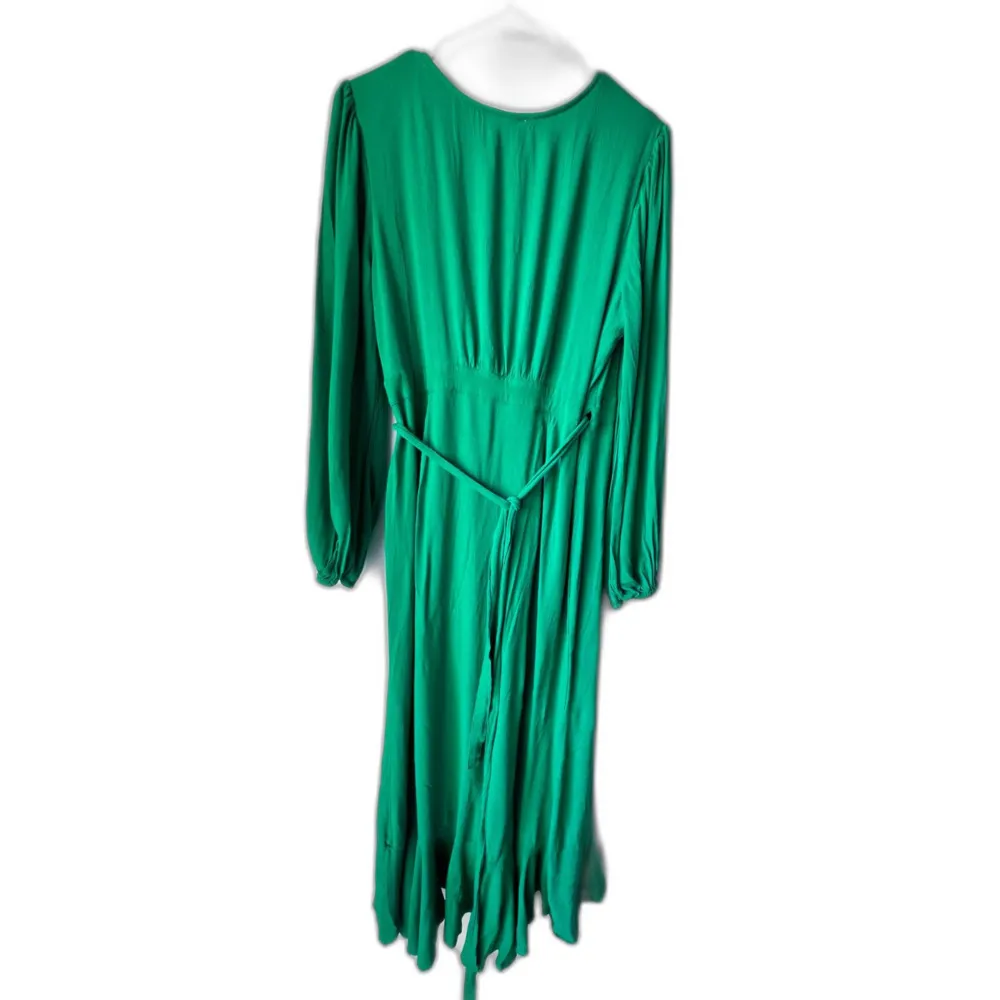 Bluivy womens midi dress long asymmetrical Vneck green sleeve trap size L Size L - Image 8