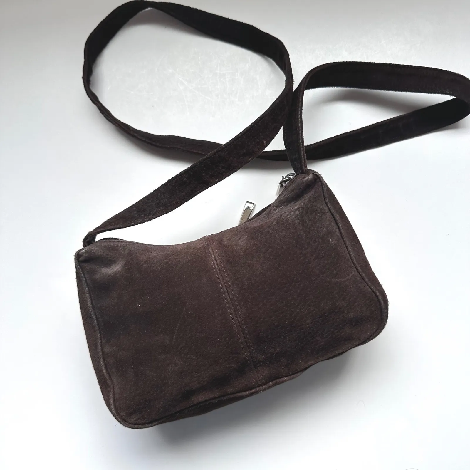 VTG Wilsons Leather Experts Dark Brown Suede Mini Micro Shoulder Bag Crossbody - Image 4