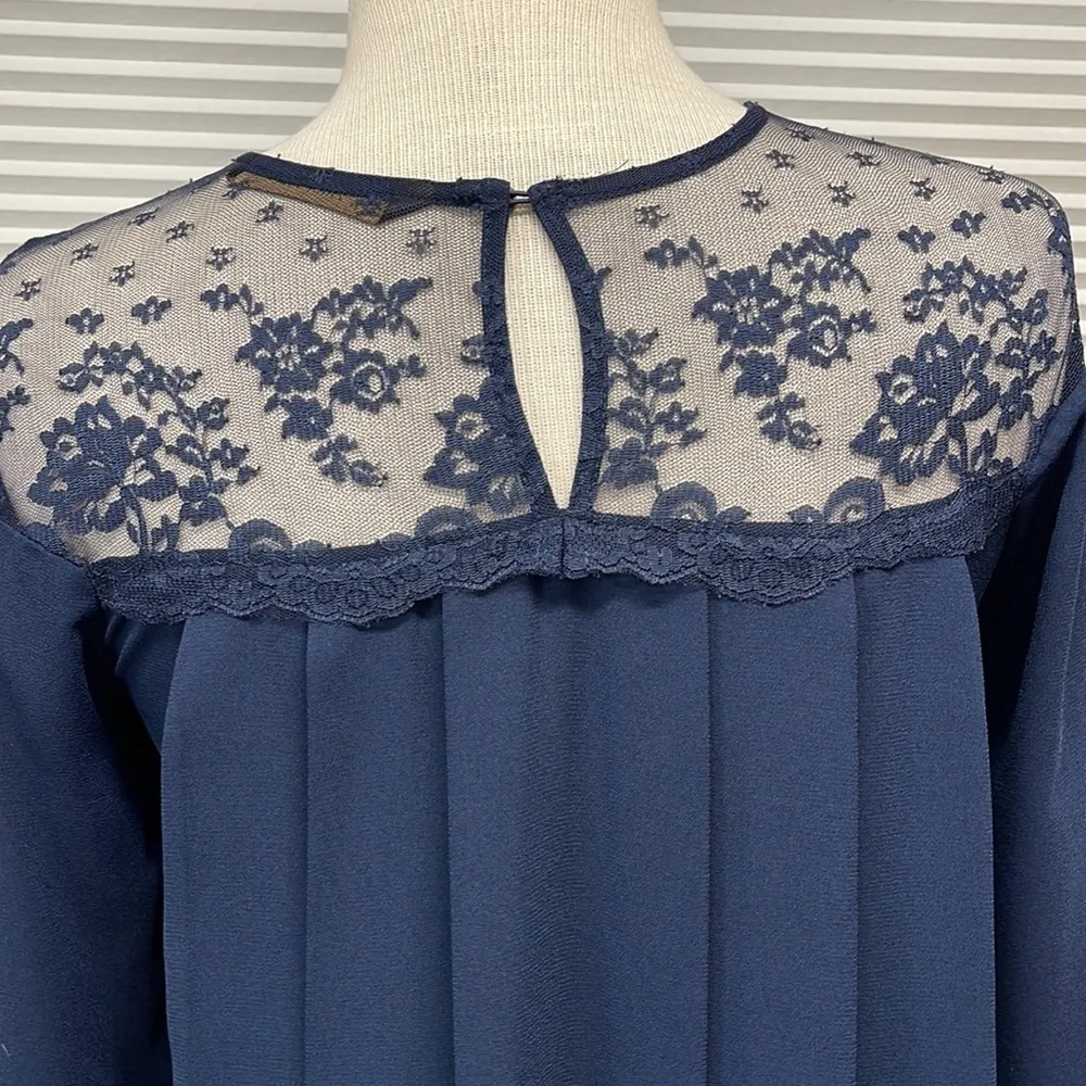 ZARA Guipure Navy Blue Lace Combined Pleated Back Mini Dress Size XS - Image 6