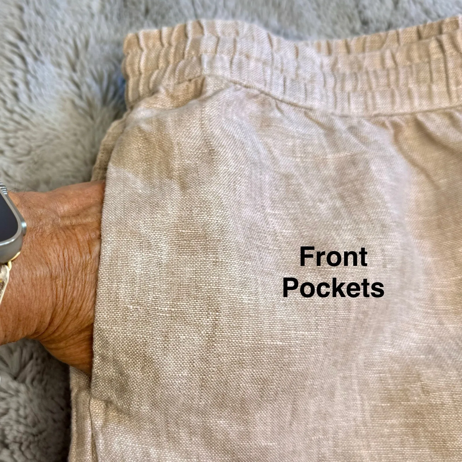 Caribbean Joe Beige Linen Summer Shorts Women's Size Large Elastic Waist - Image 8