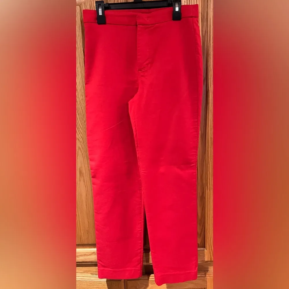 ZARA Straight-Fit Slim Stretch Mid-Rise Cigarette Ankle Pants Tomato Red Size XS - Image 7