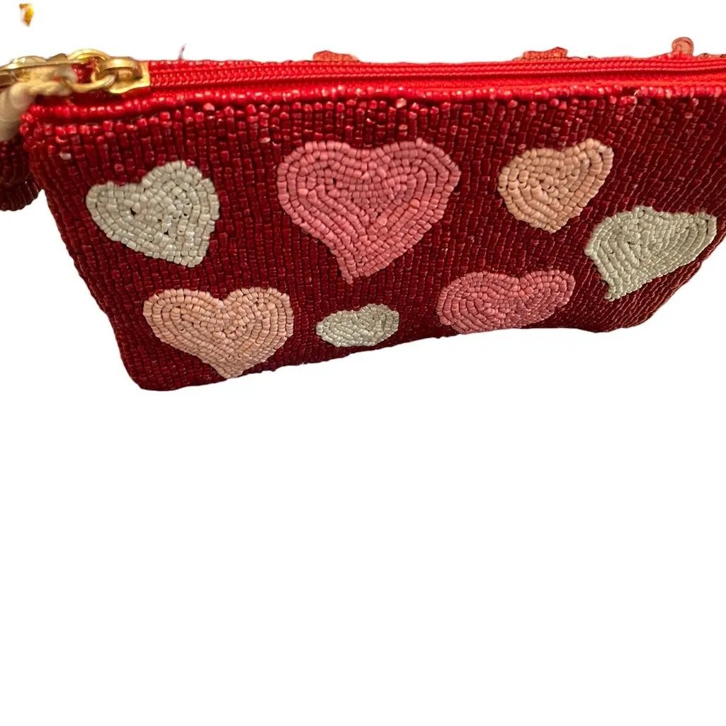 Handmade Beaded Heart Coin Purse / Wristlet – Valentine’s Day Red - Image 3