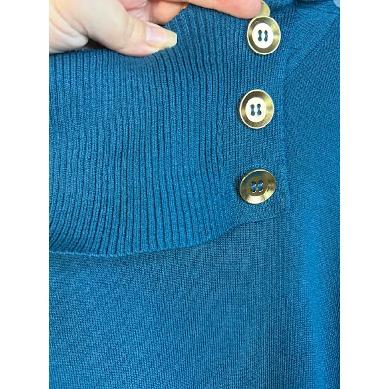 Cable & Gauge Sweater Women's Size 2X Wide Button Up Turtleneck Blue Office Wear - Image 3
