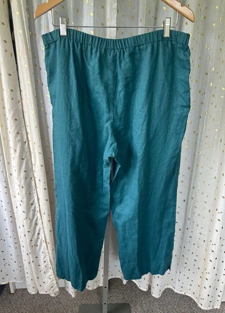 Mango Tango Women's 100% Linen Wide Leg Pull On Drawstring Trouser Pants L Green Size L - Image 5