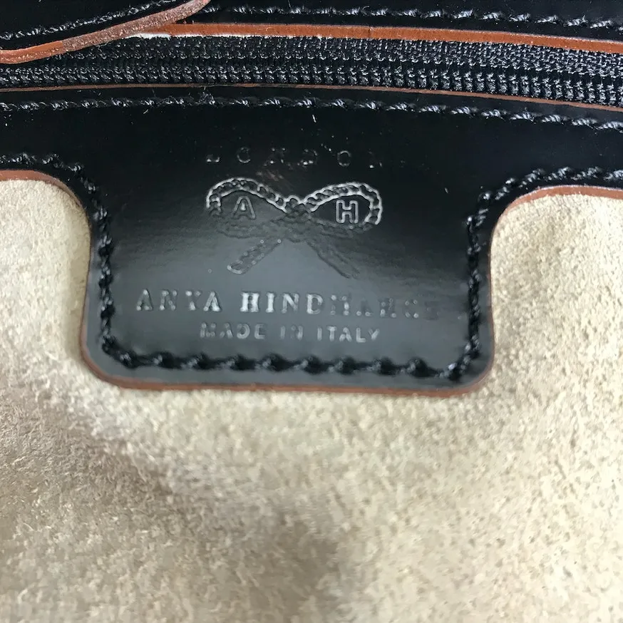 ANYA HINDMARCH Italian Leather Bow Handbag Tote Black Clasic Luxury Designer Y2K - Image 10