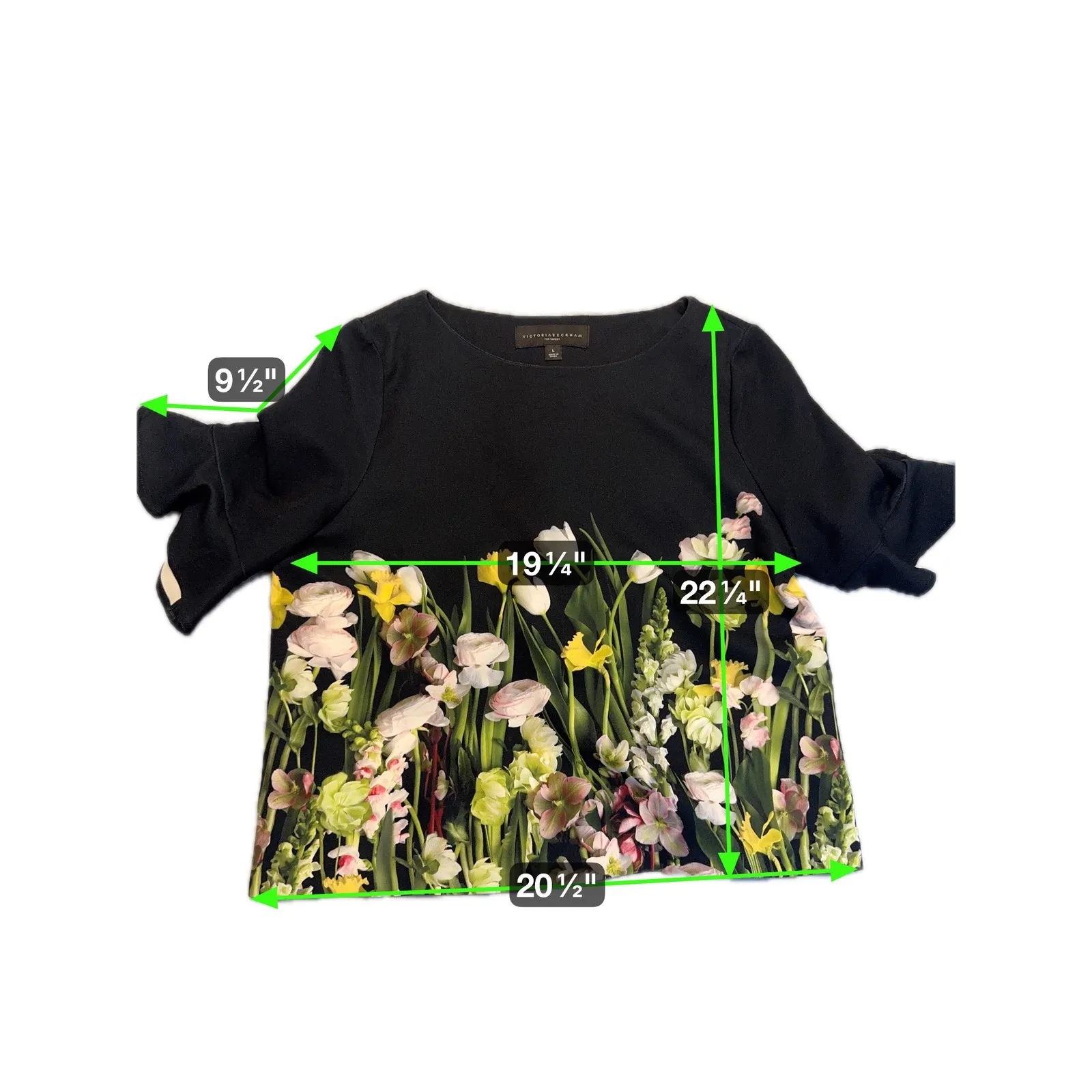Victoria Beckham for Target Floral Top Ruffle Sleeve Black Women's L NWT - Image 2