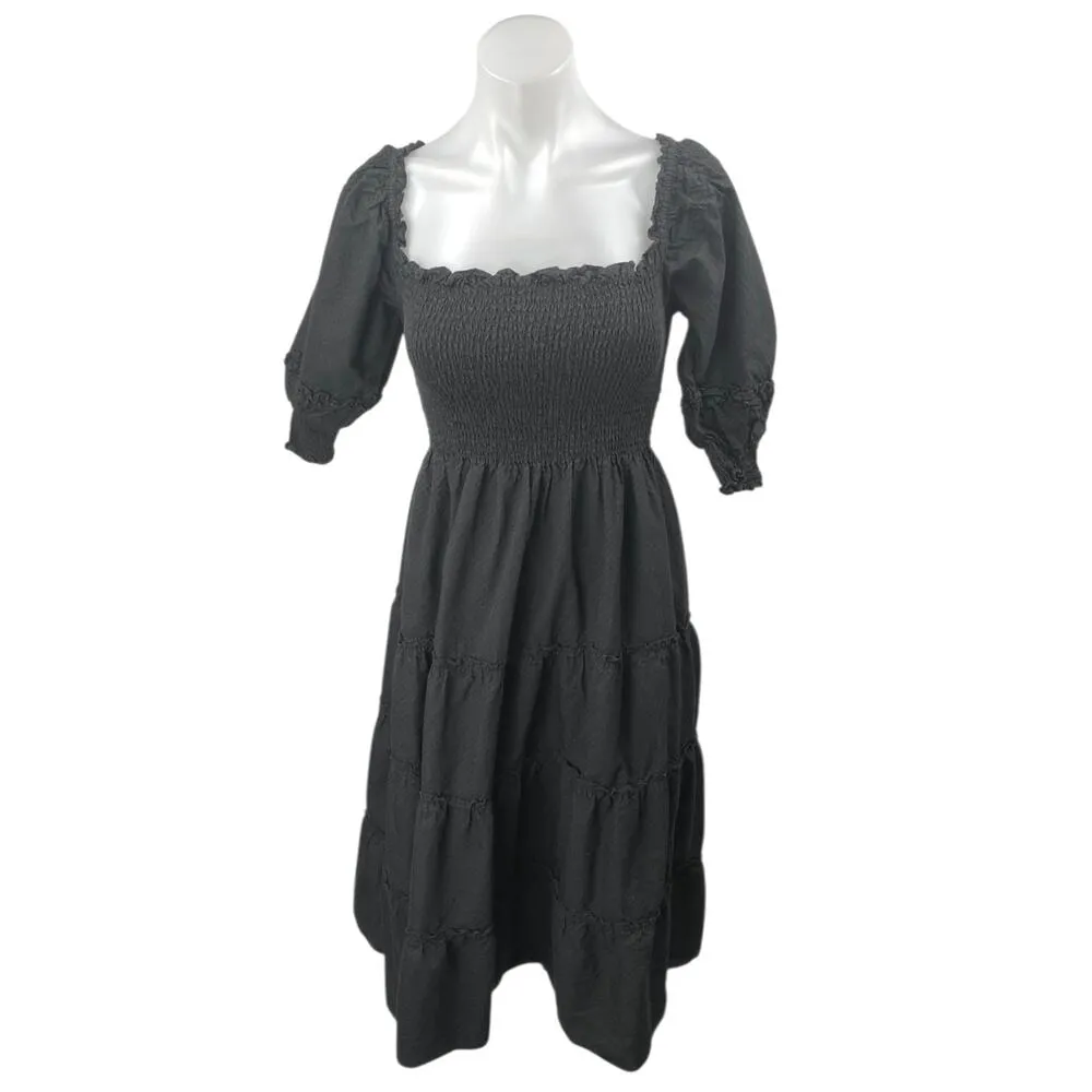 Hill House Home Nesli Black Puff Sleeve Smocked Tiered Midi A - Image 2