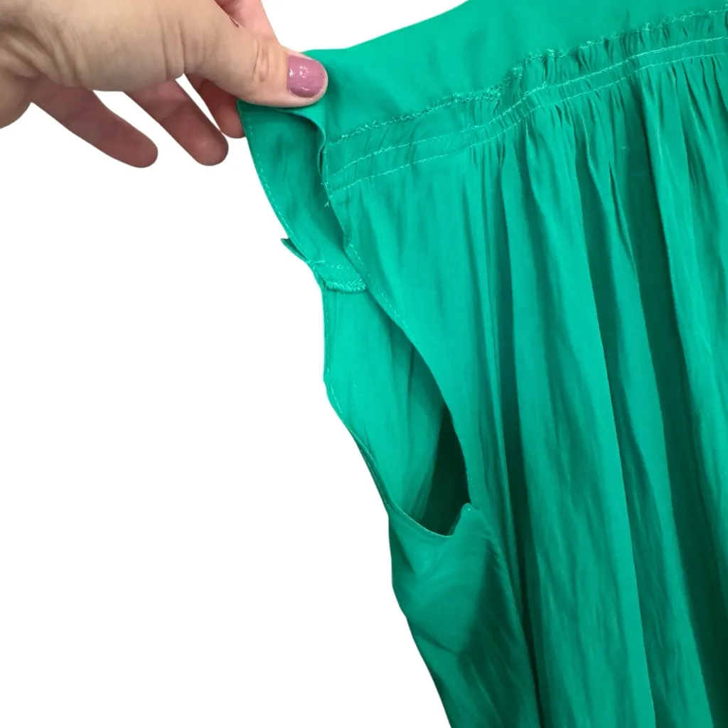 NWT Ramy Brook Emerald Green V-Neck Blouse with Smocked Waist - Image 5