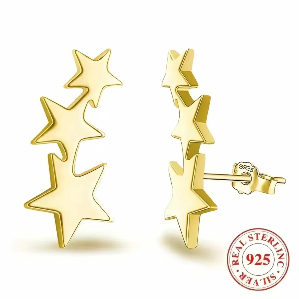 BNIB - Sterling 925 Silver 14K Gold Plated Star Stud Earrings. - Image 2