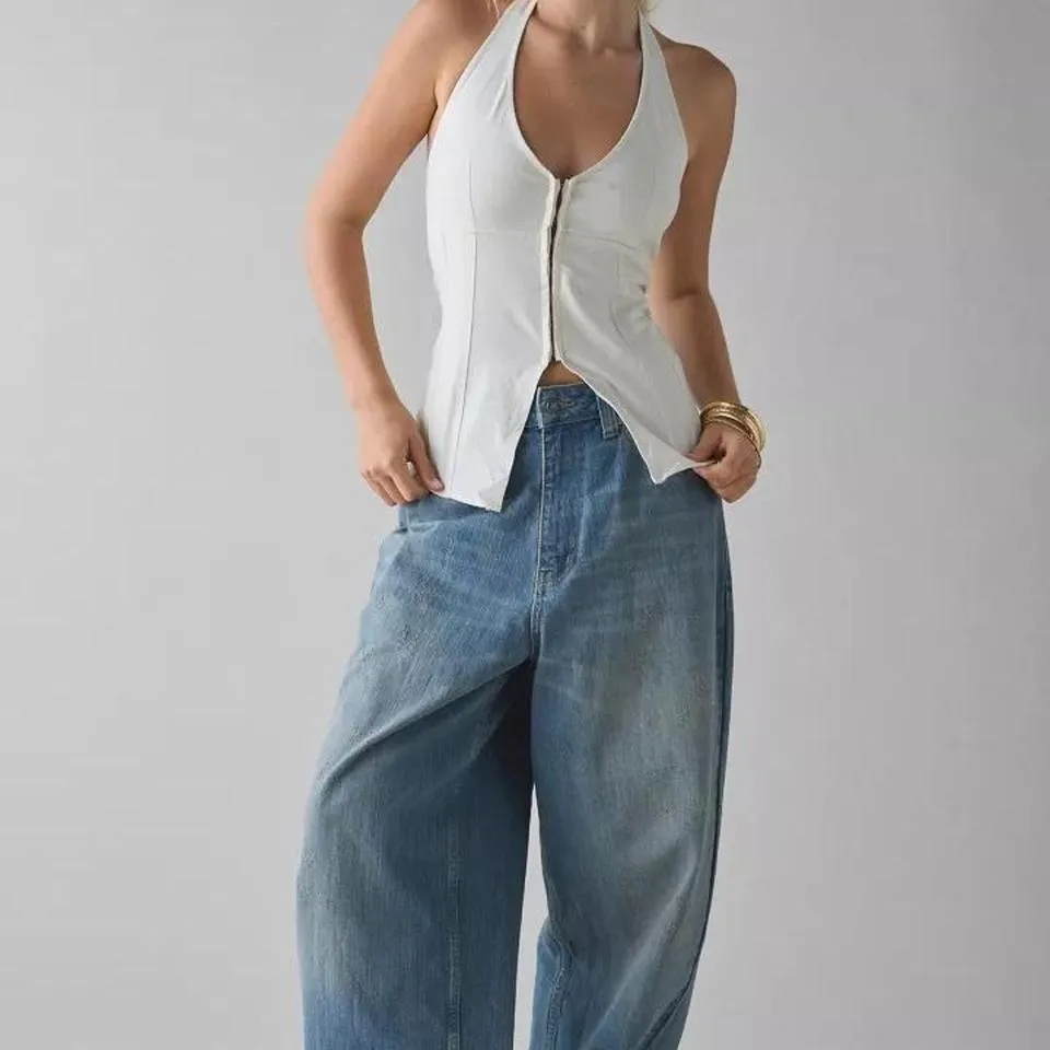 UO Sari Seamed Linen-Blend Halter Vest Top NWT Size XXS - Image 3