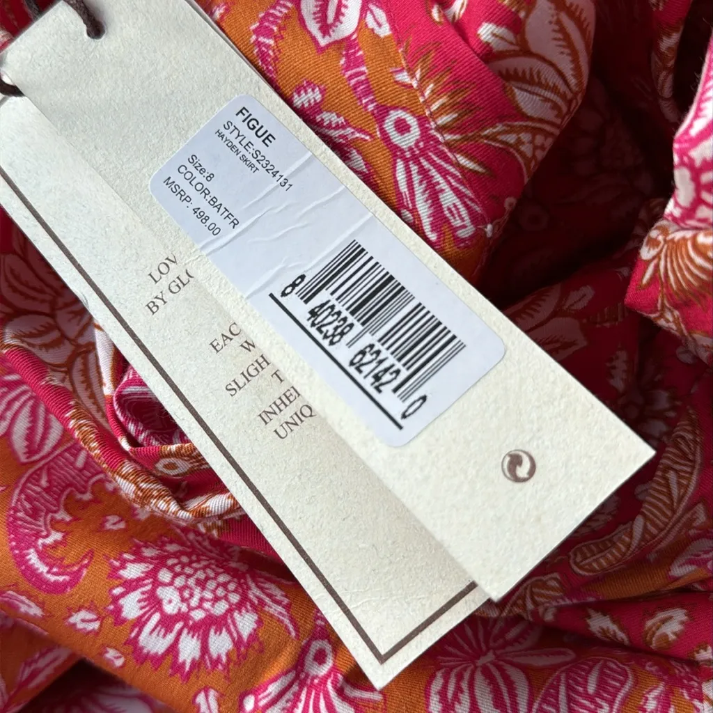 NWT FIGUE hayden Maxi skirt in batik floral raspberry print size 8 $498 cotton Pink - Image 5