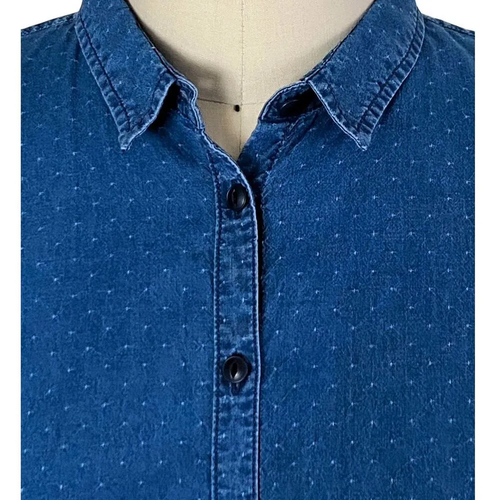 MADEWELL Chronicle Denim Blue Jean Dot Shirt Boho Embroidered Top ~ Women's XS - Image 8
