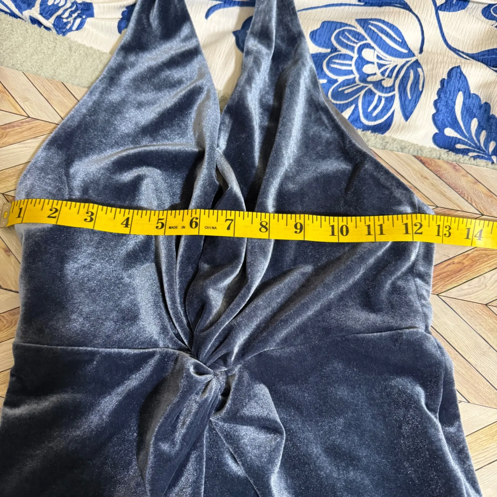 Lovers + Friends Hayden Velvet Jumpsuit Halter Open‎ Back Wide Leg XS Cool Blue - Image 7