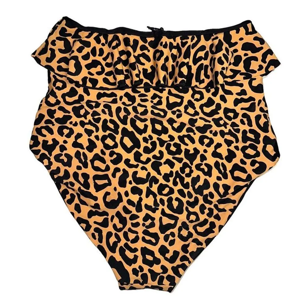 NWOT Coral Reef Cabana Leopard Print Reversible Ruffled Bikini Bottom 8/10 - Image 2
