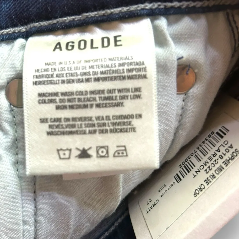 NWT AGOLDE Sophie midrise crop jeans in Claremont wash size 27 raw hem - Image 14