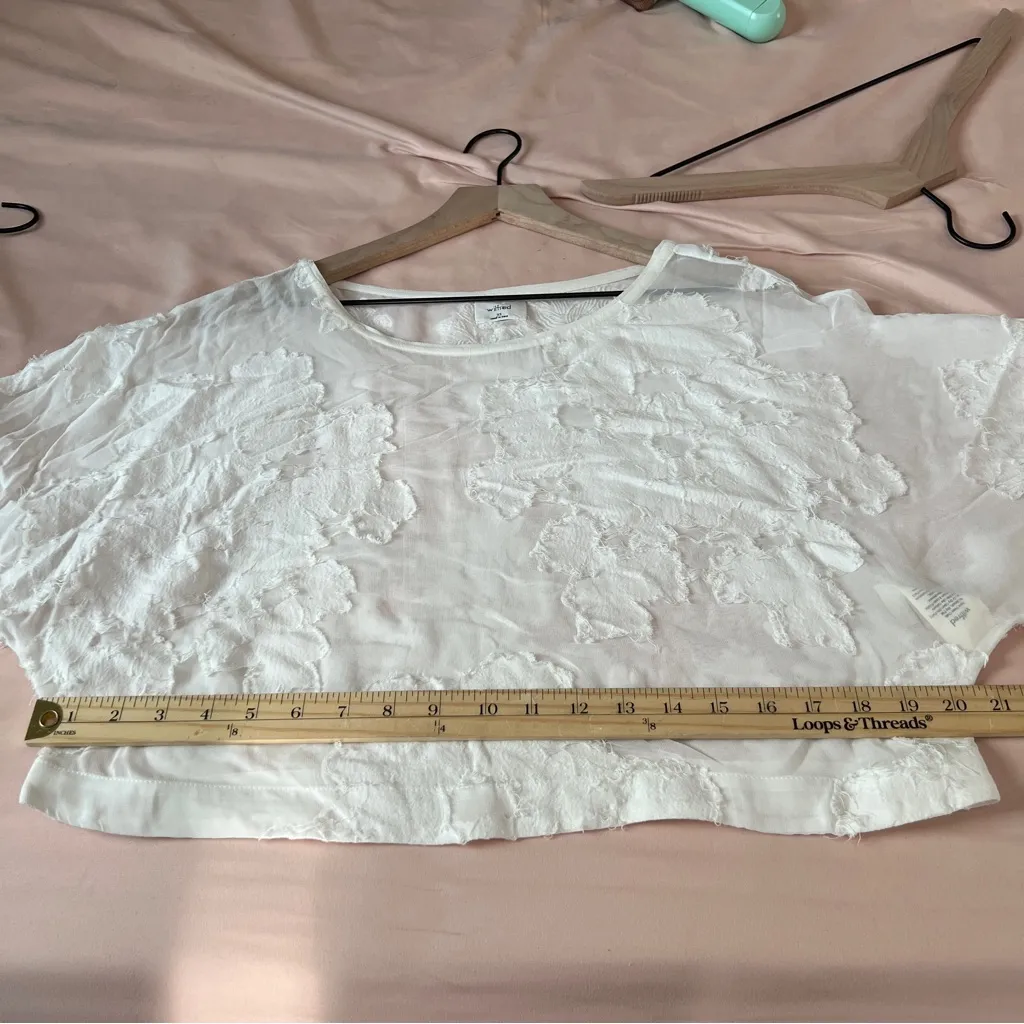 Wilfred Blayze T-shirt Sheer White Floral Boxy‎ Dolman Sleeves Cropped Blouse XS - Image 14