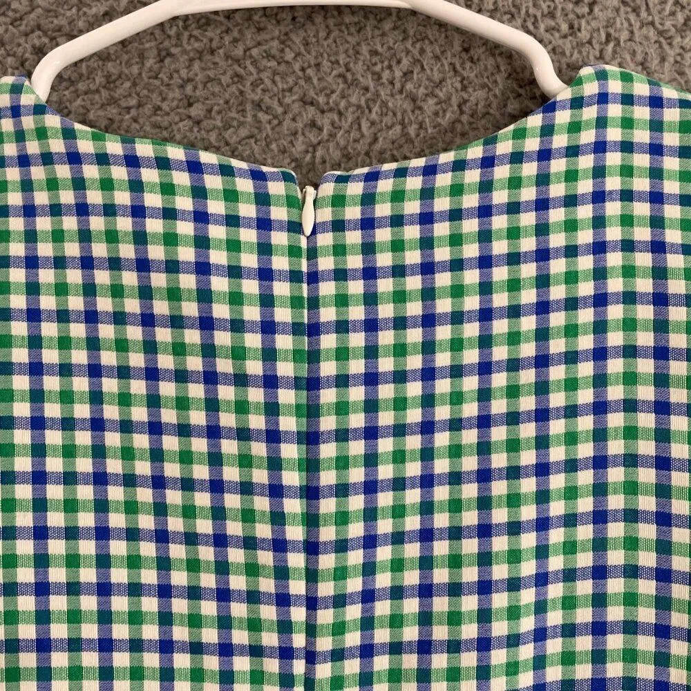 Elle Women M Blue Green Plaid‎ Ruffle Sleeve Shirt Dress - Image 9