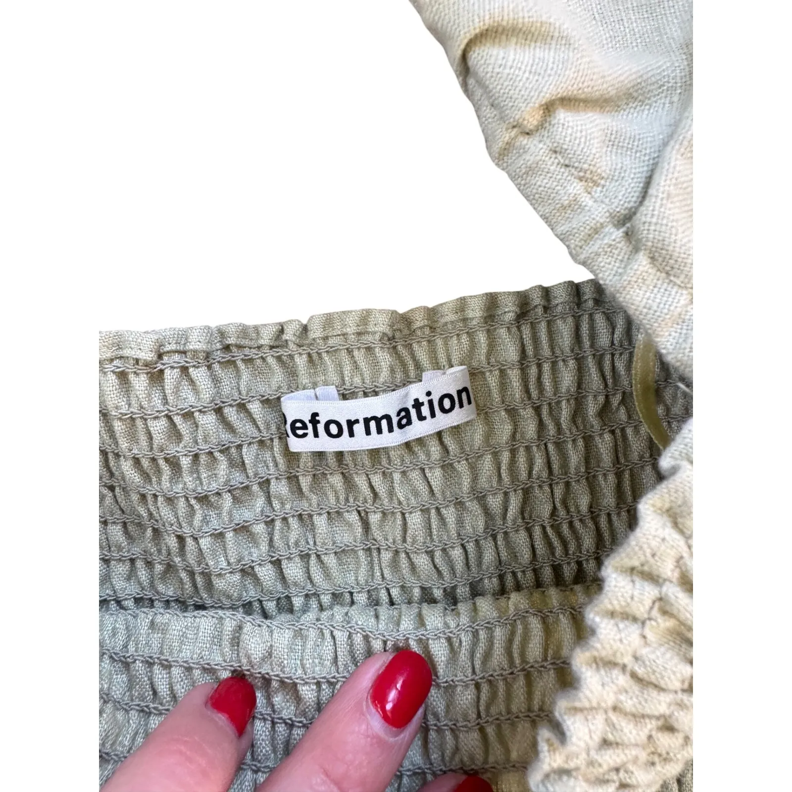 Reformation Sage Linen Smocked Square Neck Maxi Dress Puff Sleeve M Romantic - Image 4